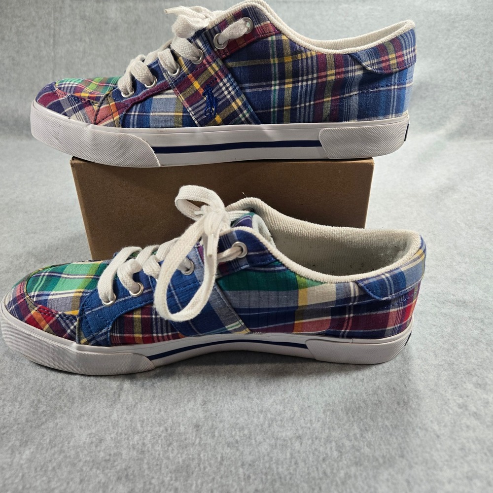 Polo Ralph Lauren Humberto Madras Plaid Sneakers Mens 10D Multi Color Low Top